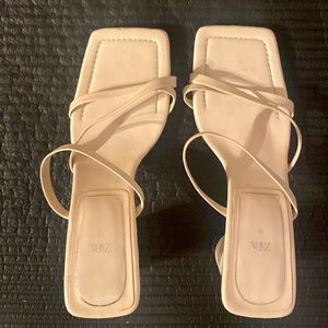 Zara square toe block strappy heel
